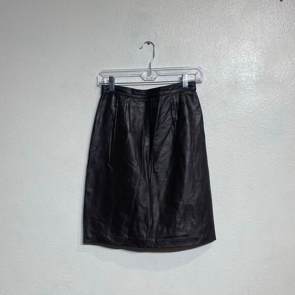 Contrasts Brown Leather Vintage Mini Skirt Sz 7 - Picture 1 of 9